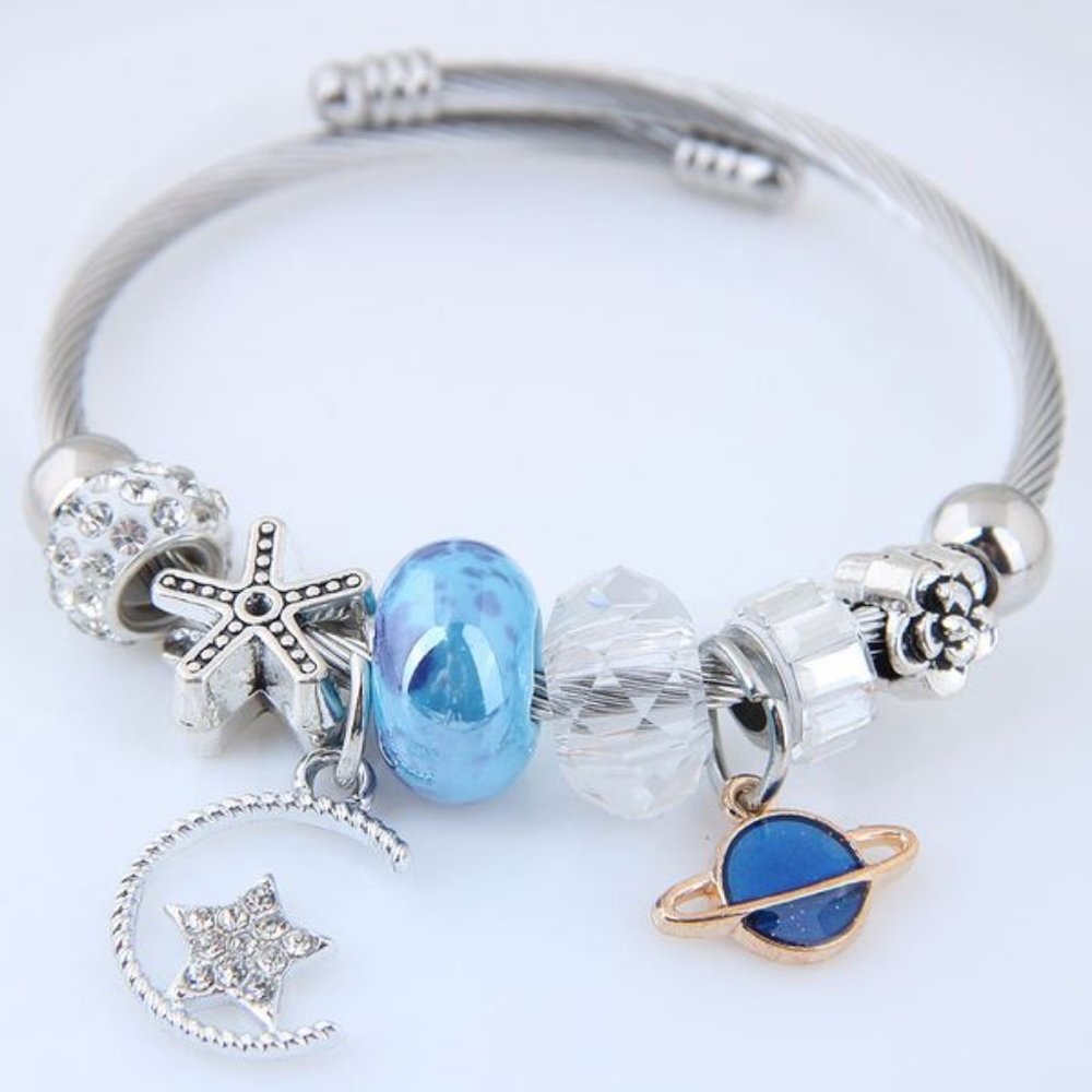 NEW Silver & Blue Celestial Charm & Bead Bracelet